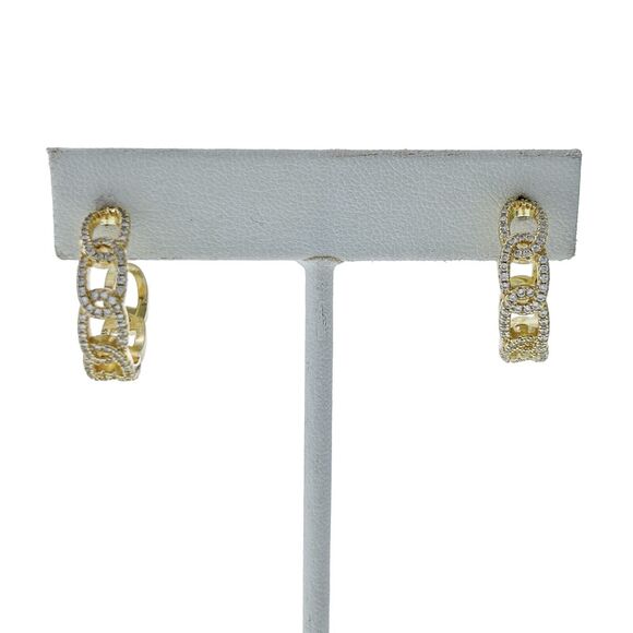 Vintage Sterling Silver 925 Gold Tone Textured Crystal Accents Hoop Earrings - Picture 2 of 6